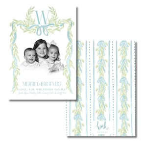 Aquarel kerstkaart-monogram groen- LEES BESCHRIJVING