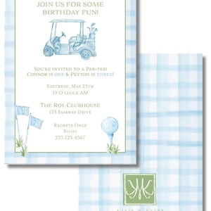 Golf-Themed Birthday Invitation – Watercolor Gingham Party Design – Digital PDF File