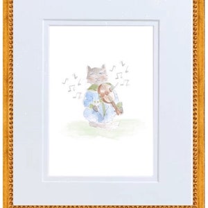 Hey Diddle Diddle- The Cat Played the Fiddle Nursery Rhyme Hand Painted Watercolor Print with Mat