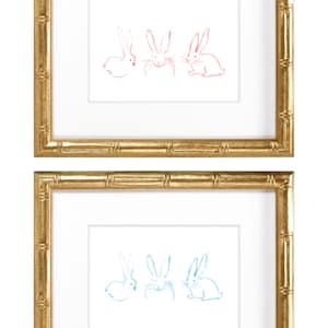 Abstract Bunnies Blue- Hand Painted Watercolor Print with Mat