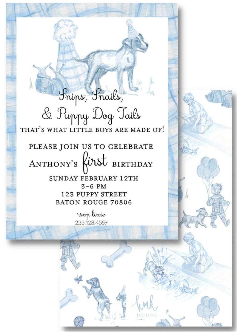 Snips Snails and Puppy Dog Tails Birthday Invitation Digital Etsy