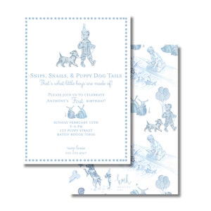 Snips, Snails, and Puppy Dog Tails Birthday Invitation Digital Download