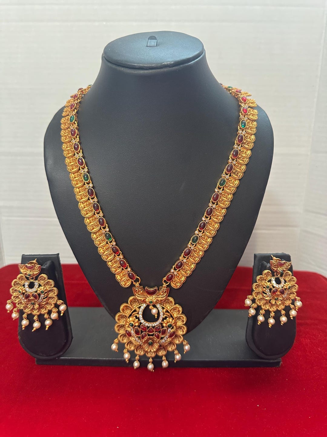 Temple Coin Necklace Set: Matte Gold Rani Haar, South Indian Bridal ...