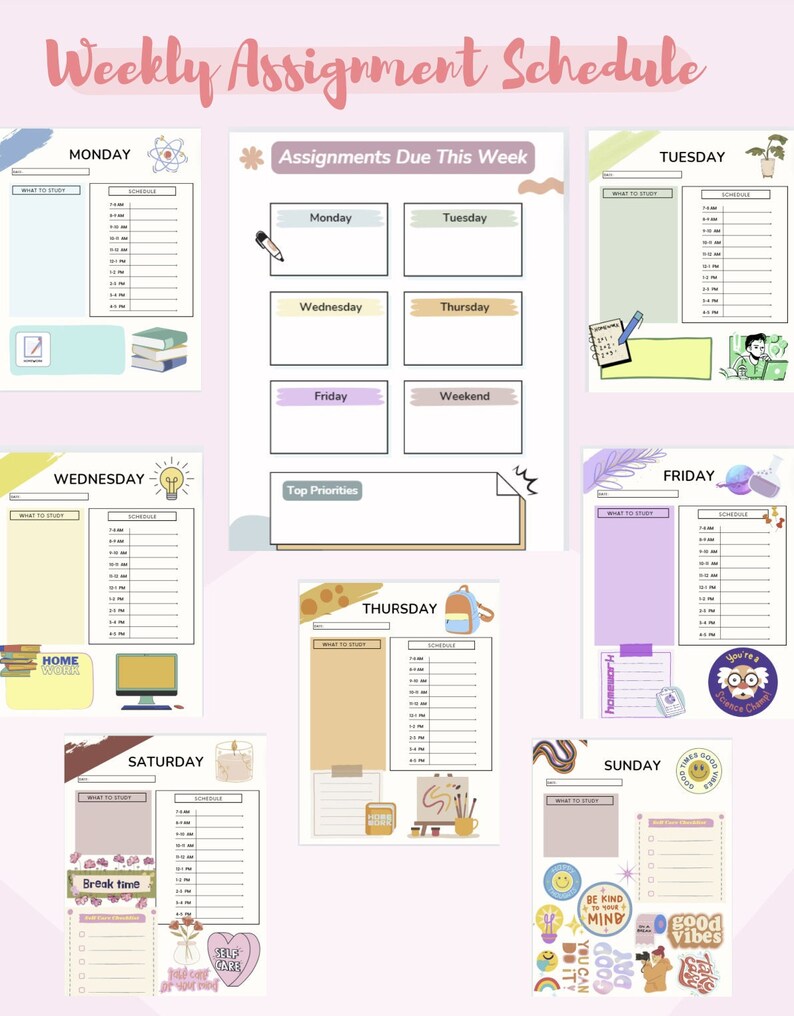Weekly Assignment Schedule, Weekly Study Planner, Study Schedule ...