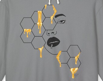 Beatrix Honeycomb Hoodie | Bee & Dripping Honey Art Hoodie | Original Surreal Artwork