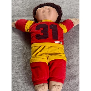 Vintage Cabbage Patch Kids Pojkedocka Brunt Hår Röd Gul Outfit 31 Coleco 1982