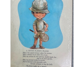 Vintage Fran Mar 1970s A Tennis Players Prayer Wood Plaque Wall Art Retro Sports