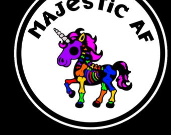 Rainbow Skeleton Unicorn PNG – Cute Goth Skellicorn Digital Download Majestic AF Sticker Design  Kawaii Halloween Clipart Sublimation File
