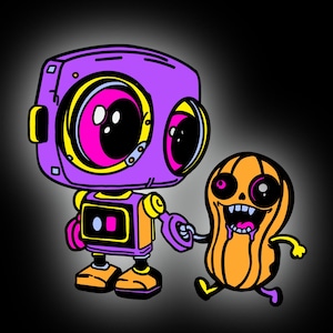 Adorable Robot Anthropomorphic Peanut Digital Art Bundle SVG PNG Sticker Designs Colored Blank Outline Shirts Sweaters Weird
