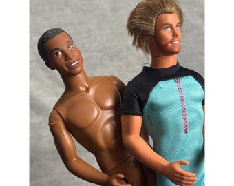 Vintage Mattel Ken-Puppen-Set: Schwarzer Ken (1968) & Bärtiger Ken im Surfanzug (30 cm)