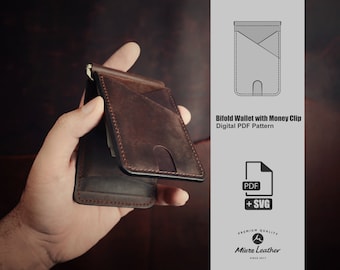 PDF & SVG pattern for Bifold Wallet with Money Clip | PDF Digital Download | Easy Leathercraft Tutorial  | With Stitch Holes