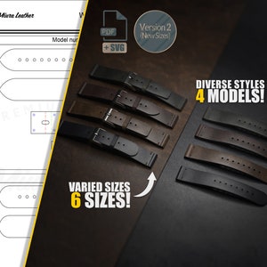 Set of 4 Styles, 6 Sizes Leather Watch Band (new sizes) | DIY Patterns for Crafting Watch Strap | Easy Leathercraft Project | PDF & SVG