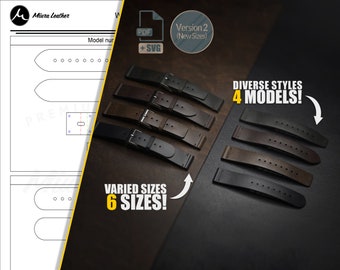 Set of 4 Styles, 6 Sizes Leather Watch Band (new sizes) | DIY Patterns for Crafting Watch Strap | Easy Leathercraft Project | PDF & SVG