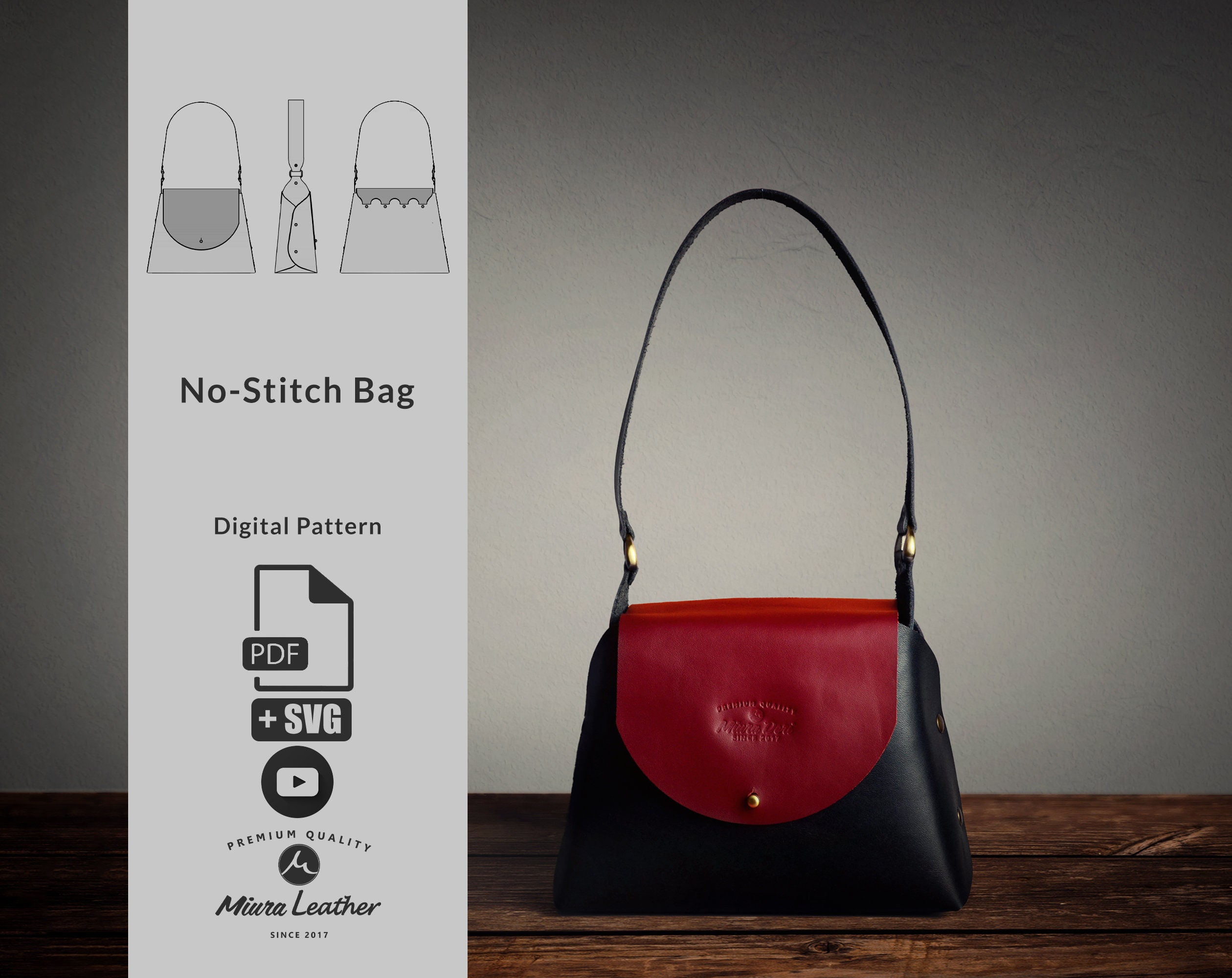 No-Stitch Bag Pattern| PDF & SVG | Easy DIY Small Leather Bag for Beginners | DIy Origami-Style Bag | Easy Leathercraft Project