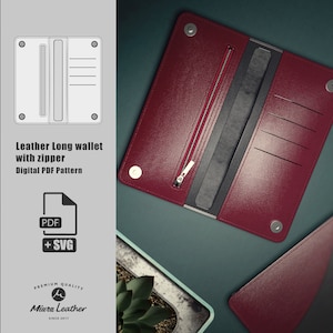 Cartera larga de cuero con patrón de cremallera / Artesanía en cuero para principiantes / Descarga digital PDF / Tutorial fácil de artesanía en cuero