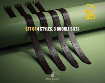 Leather Belt Pattern Pack, 4 Styles, 3 Buckle Sizes (PDF & SVG)