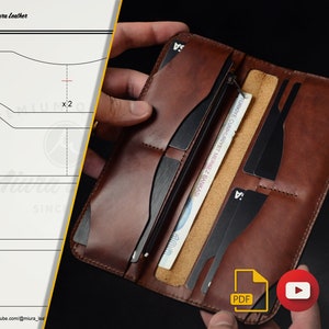 Patrón PDF de billetera larga de cuero: video tutorial visual paso a paso incluido