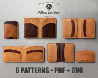 6 Leather Wallet Patterns Bundle | Minimalist Card Holder Templates (PDF + SVG)