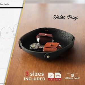 Leather Valet Tray Pattern | Rivet Assembly, No Stitch ,3 Sizes, PDF & SVG File for Catchall