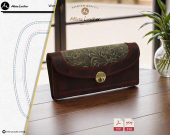 Women's Leather Wallet Pattern | PDF & SVG Digital File – Flap Closure, Zipper Pouch, Magnetic Snap Option