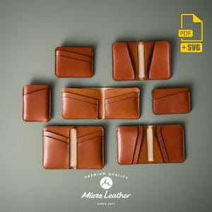 Conjunto de 7 patrones premium para carteras / Paquete de patrones artesanales de cuero / Tamaño preciso / Agujeros de puntada incluidos / PDF y SVG