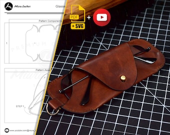 PDF & SVG pattern for glasses Case | PDF Digital Download | Easy Leathercraft Tutorial | With Stitch Holes.