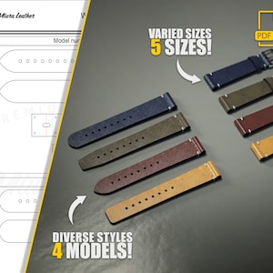 Set of 4 Styles, 5 Sizes Leather Watch Band | DIY Patterns for Crafting Watch Strap | Easy Leathercraft Project | PDF & SVG