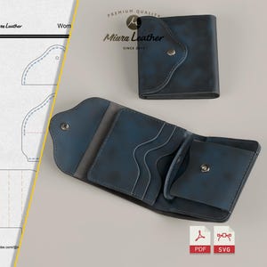 Patrón PDF y SVG para billetera con bolsillo para monedas: plantilla de cuero linda y compacta: descarga digital fácil y divertida