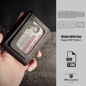 Patrón PDF y SVG para billetera con solapa y ventana para DNI / Tutorial de Youtube / Tutorial fácil de artesanía en cuero / Descarga digital