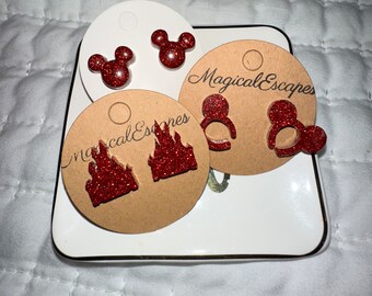 Pendientes inspirados en Disney en tonos rojos