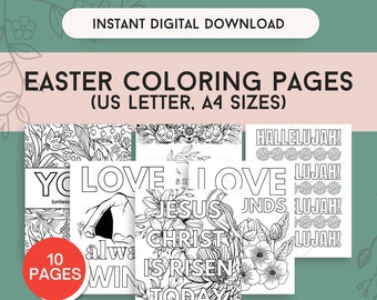 Easter Coloring Pages, Printable Easter Coloring, Sunday School Easter Coloring, Adult Coloring Easter, US & A4 size