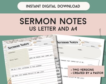 Note dei sermoni, diario grafico delle note dei sermoni, pagine del diario dei sermoni, lettera americana e A4