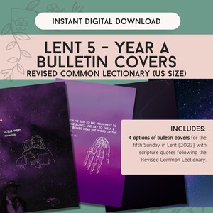 Peut inclure: Téléchargement numérique de couvertures de bulletin Lent 5 Année A. Les couvertures présentent des citations bibliques et des illustrations, dont une main squelettique et une image de Jésus. Conçu pour le Revised Common Lectionary, format US.