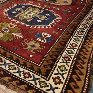 Antique rug,Caucasian kazak Wool Rug, Original Handknotted Oriental Area Rug 66&quot;×104&quot; inch, Old Traditional Tribal Handmade Carpet 168×264cm
