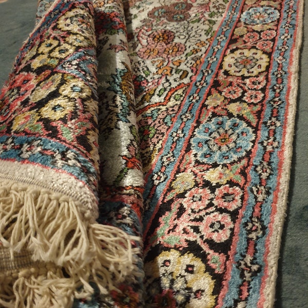 Handgeknüpfter Seidenteppich, 152 × 75 cm Originaler orientalischer Teppich aus reiner Seide, traditioneller orientalischer asiatischer Seidenteppich