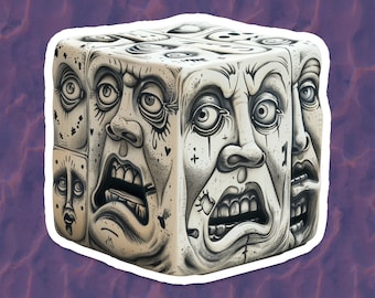Creepy Abstract Face Dice Sticker: Gothic Alt Vinyl Decal