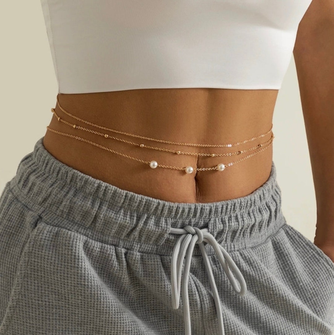 3 Piece Gold Waist Chain With Pearls Belly Chain in Gold - Etsy