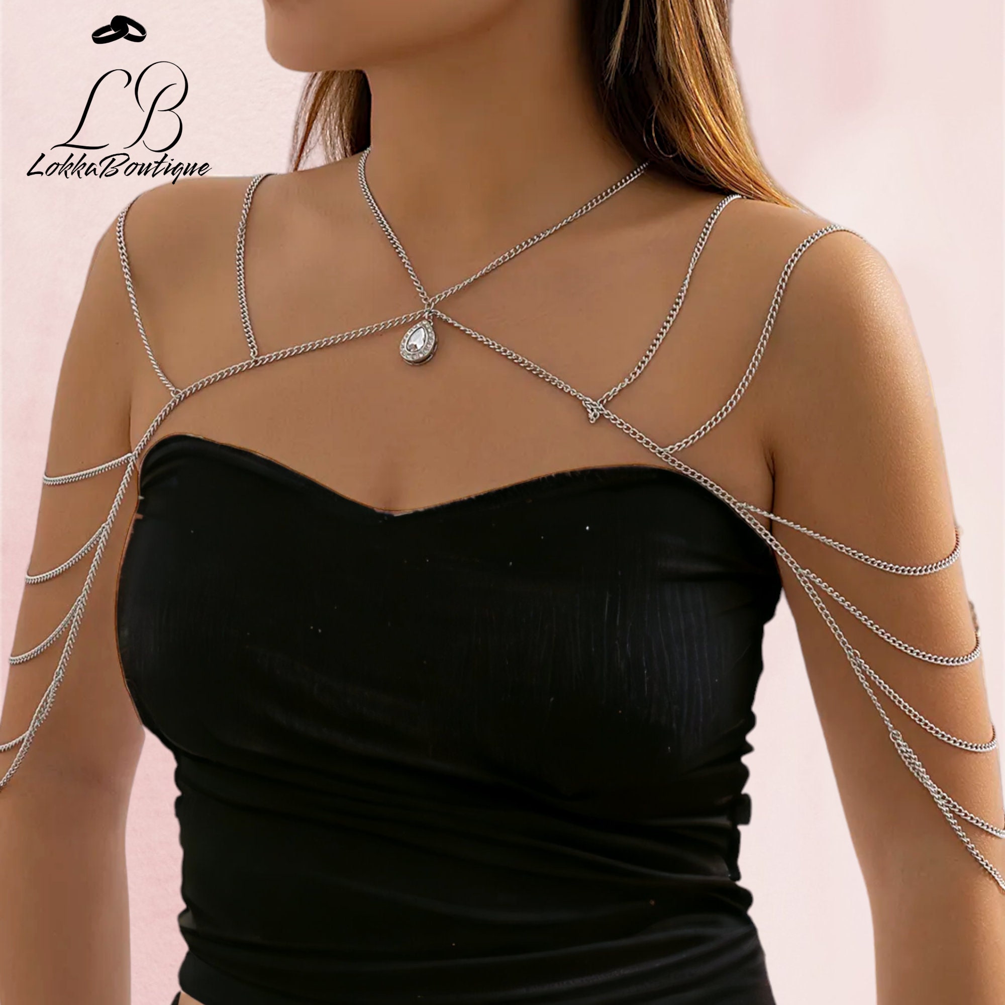 Black Pearls Shoulder Necklace, Jewelry Accessories for Shoulder, Lace and  Pearls, Gothic Shoulder Necklace, Jewelry Body Accessories, Prom 