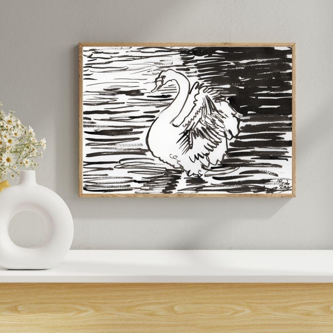 Swan Ink Drawing Swan Ink Illustration – Hand-drawn Fine Art Print (digital Download) - Etsy