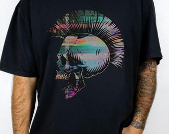 Retro Punk Mohawk Skull Graphic Tee: Comfort Colors 1717 Punk Rock T-shirt