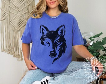 Grunge Style Wolf Head Shirt: Comfort Colors Graphic Tee