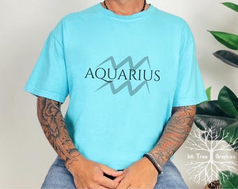 Comfort Colors Aquarius Zodiac Tee: Minimal Astrology Water-Bearer T-Shirt
