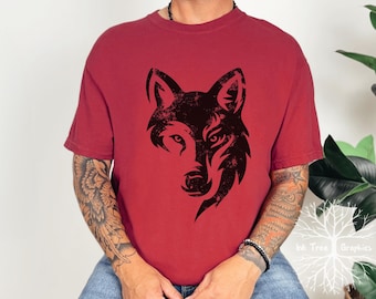 Grunge Style Wolf Head Shirt: Comfort Colors Graphic Tee