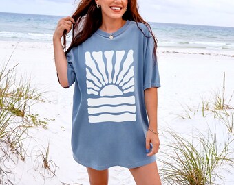 Sunset Beach White Graphic Tee: Comfort Colors 1717 Short Sleeve Beach Cover T-shirt