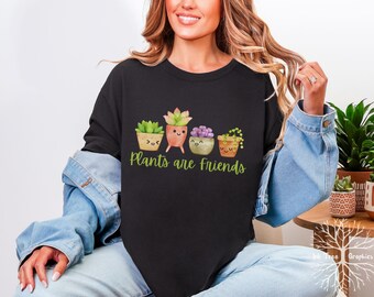 Plants Are Friends Comfort Colors Tee: Potted Succulent Graphic Shirt