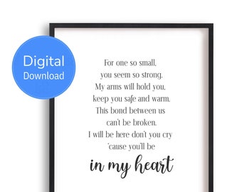 In my Heart, Tarzan Song Lyrics, Movie Quote, Printable Wall Art, Nursery Decor, Kids Room Print, Minimal Black and White, Download