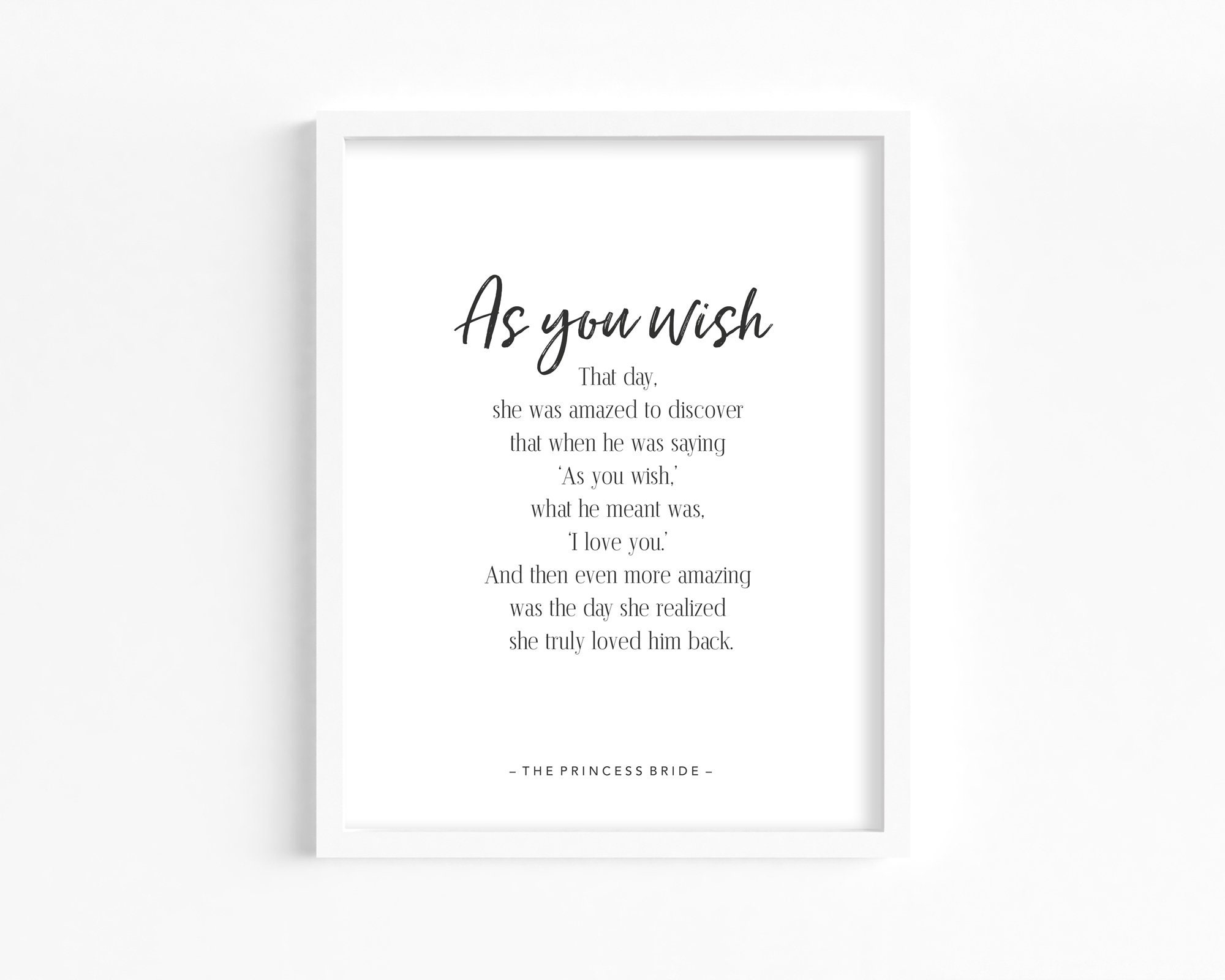 Princess Bride, as You Wish, Movie Quote, Printable Wall Art, Inspirational, Love, Black and