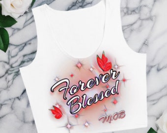 Forever Blessed Airbrushed effect Crop Top Shirt Cherry red