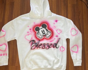 Airbrushed Mickey Mouse Hoodie: Custom Colors & Name, Y2K Design. Disneyland merch for disney fan