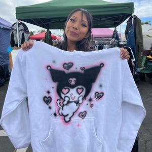 Hello Kitty Kyromi Handmade Hoodie Airbrushed Safe to wash Valentines Gift Girly pop Y2k design image 2